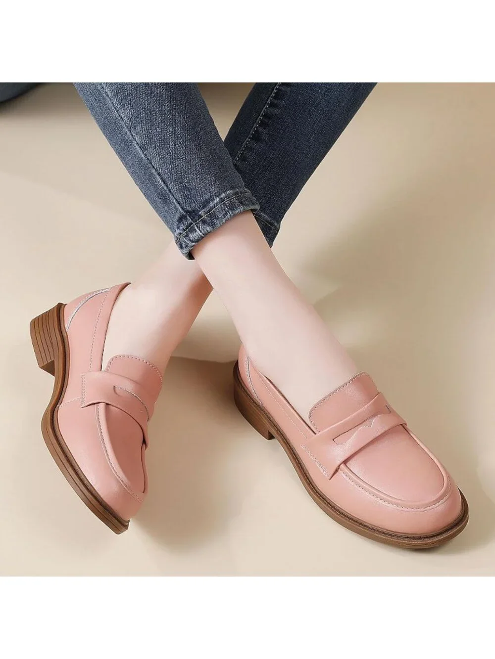 🆕Women's Pink Loafers Black Penny Loafer Business Casual Flats Comfortable